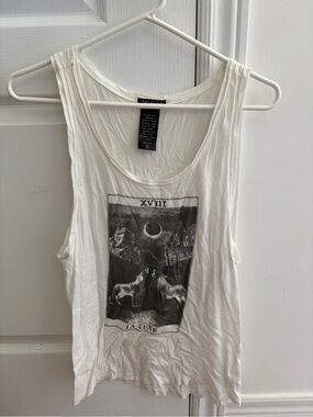 Aritzia Talula White Graphic Tank Top - La Lune Print